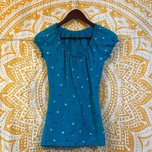 So Cute! From the year 2000 - SO Ruffle Tee Juniors Size M Blue Floral Print